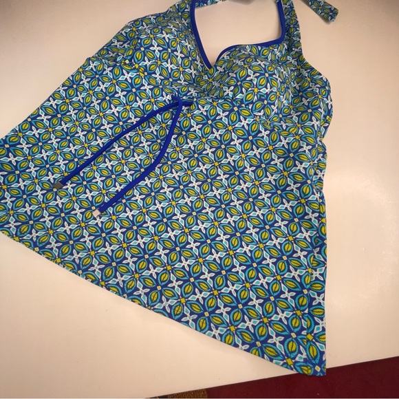 Lands’End Flora Tankini Daisy Batik Halter Swim Top V Neck - Picture 6 of 12